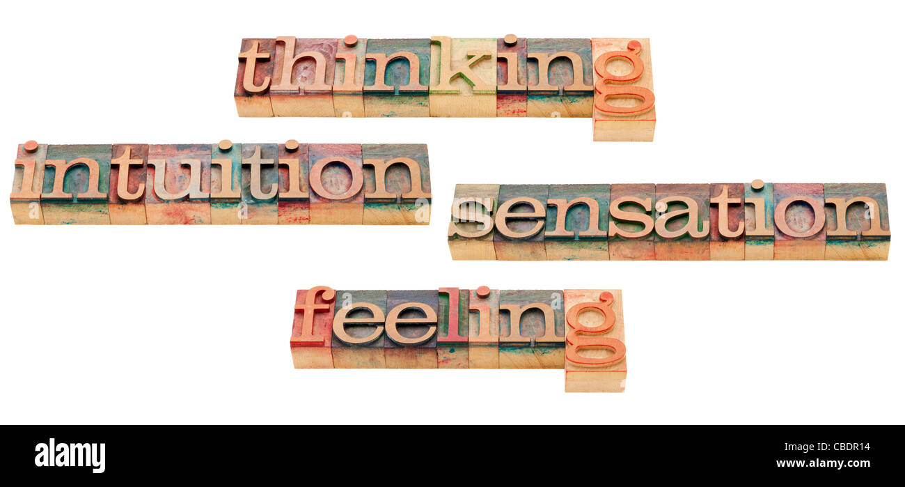La pensée, sentiment, intuition et sensation - quatre types de personnalité classique présenté par Carl Jung Banque D'Images