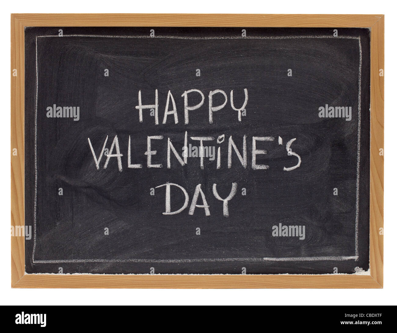 Happy Valentine day - écriture craie blanche sur tableau noir, isolated on white Banque D'Images