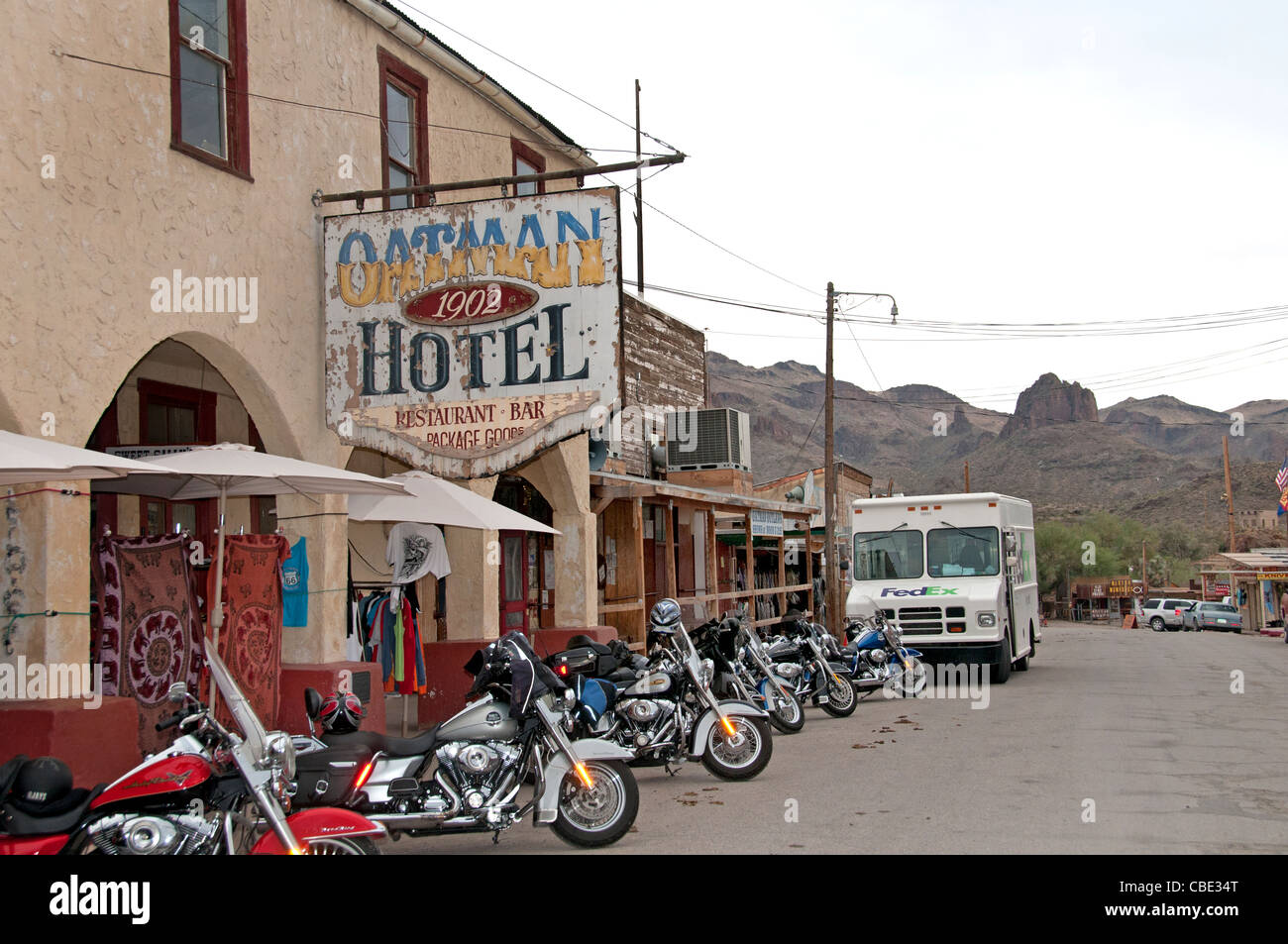 Oatman Arizona ville minière Route 66, rue Main United States National Highway American Harley Davidson Banque D'Images