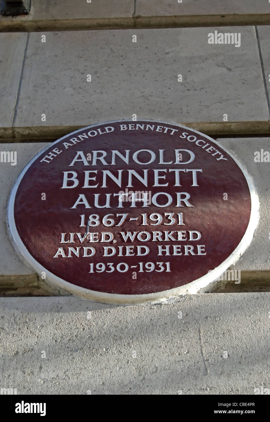 Arnold Bennett plaque société marquage d'un accueil de l'auteur à cour de Chiltern, Baker Street, Londres, Angleterre Banque D'Images