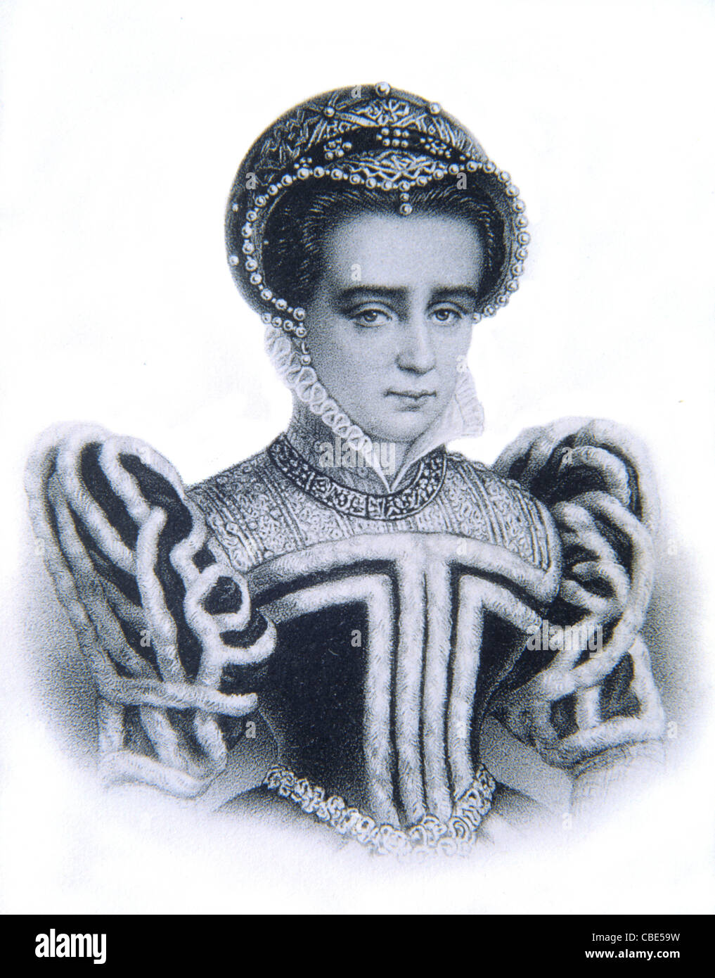 Mary Tudor ou la reine Mary I (1516-58) Reine d'Angleterre (1553-1558) Illustration ancienne ou gravure Banque D'Images