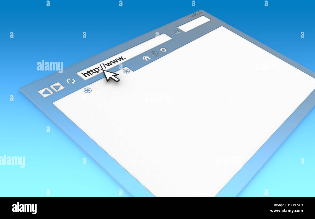 Vue en perspective de la fenêtre du navigateur. Transparent avec arrière-plan en dégradé bleu, copiez l'espace. Banque D'Images