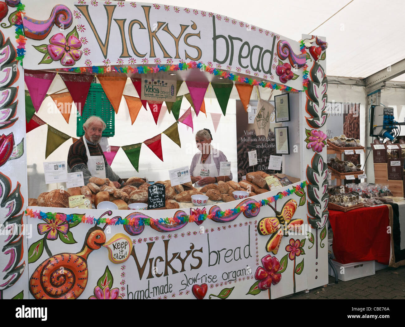 Truro, Cornwall, England, UK. Pain Bio stand au Festival de la nourriture et des boissons de Cornwall Banque D'Images