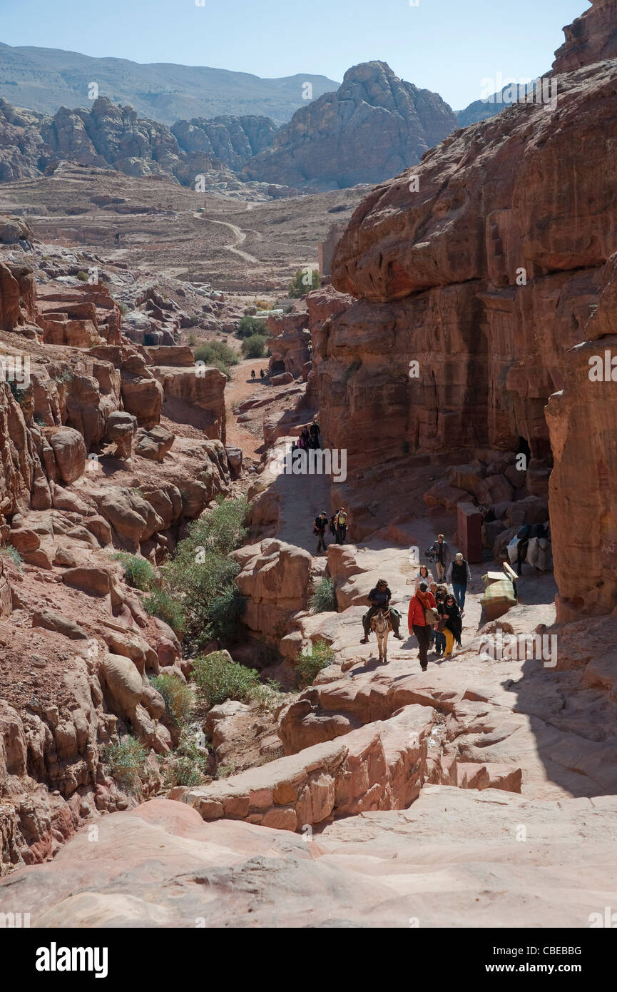 Vue sur Petra, Jordanie. Le chemin vers le Monastère Banque D'Images