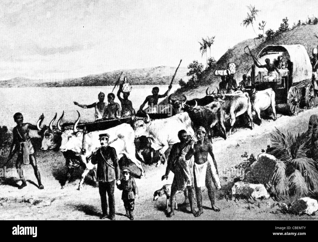 DAVID LIVINGSTONE accompagné par Oswell, découvre le lac Ngami dans ce qui est maintenant le Botswana, le 1er août 1849 Banque D'Images