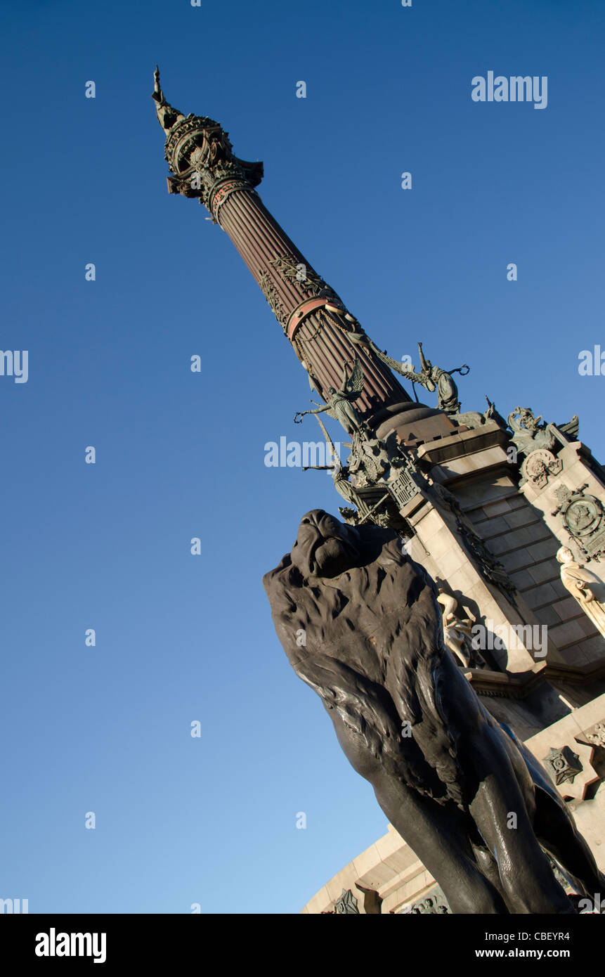 L'Espagne, Catalunya, Barcelone. monument statue de Columbus de Columbus, l'aka aka lookout monument a colom. Banque D'Images