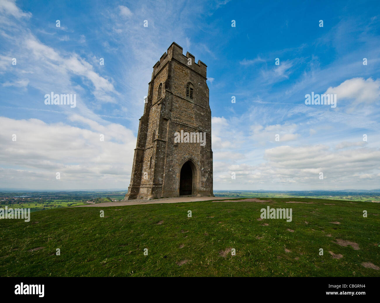 St Michaels Tower sur haut de Tor de Glastonbury, Somerset, Banque D'Images