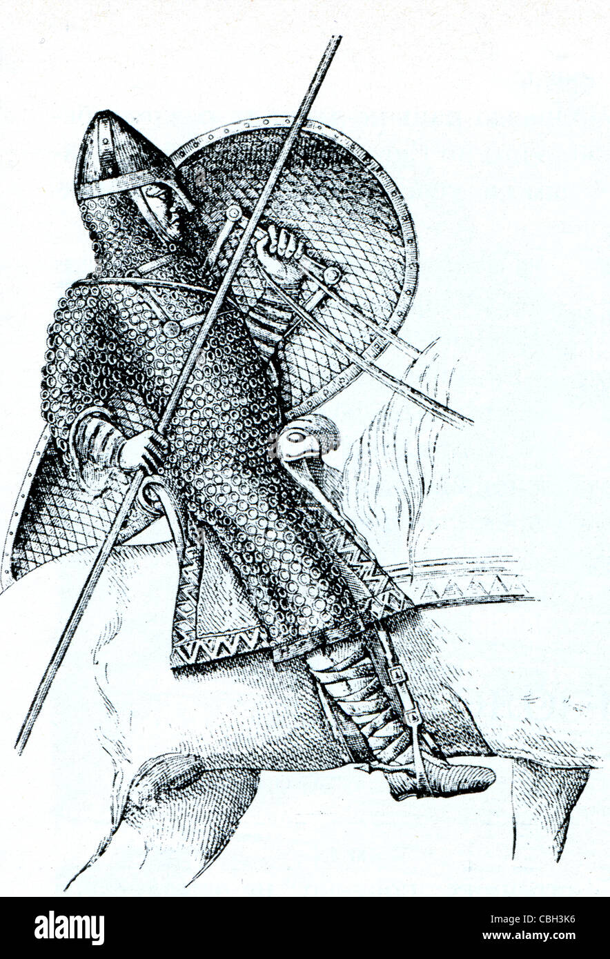 Illustration gravée anciens guerriers à cheval. L'histoire maritime mondiale, Russie, 1898 Banque D'Images