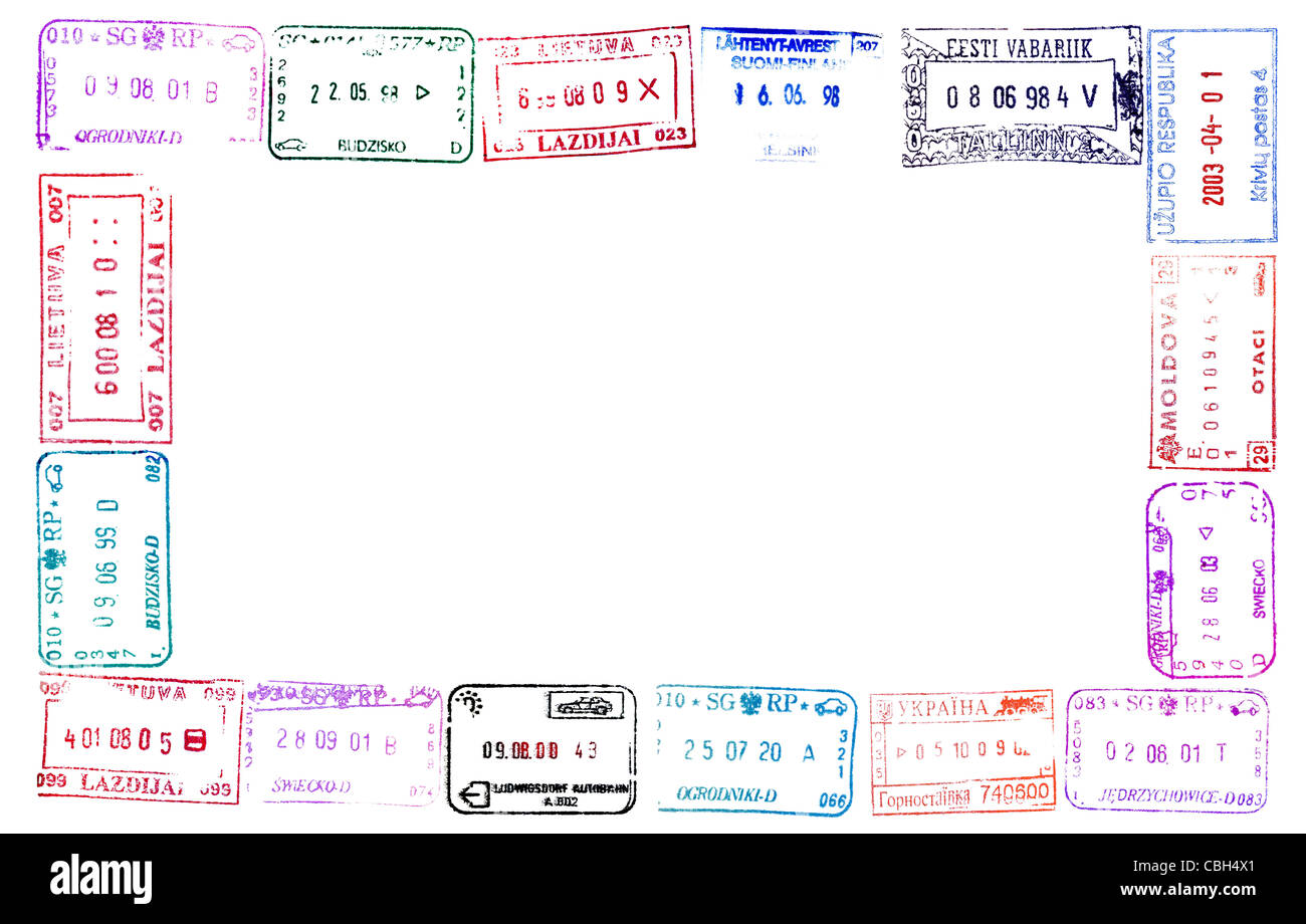 Timbres de Passeport coloré pour votre conception du châssis Banque D'Images