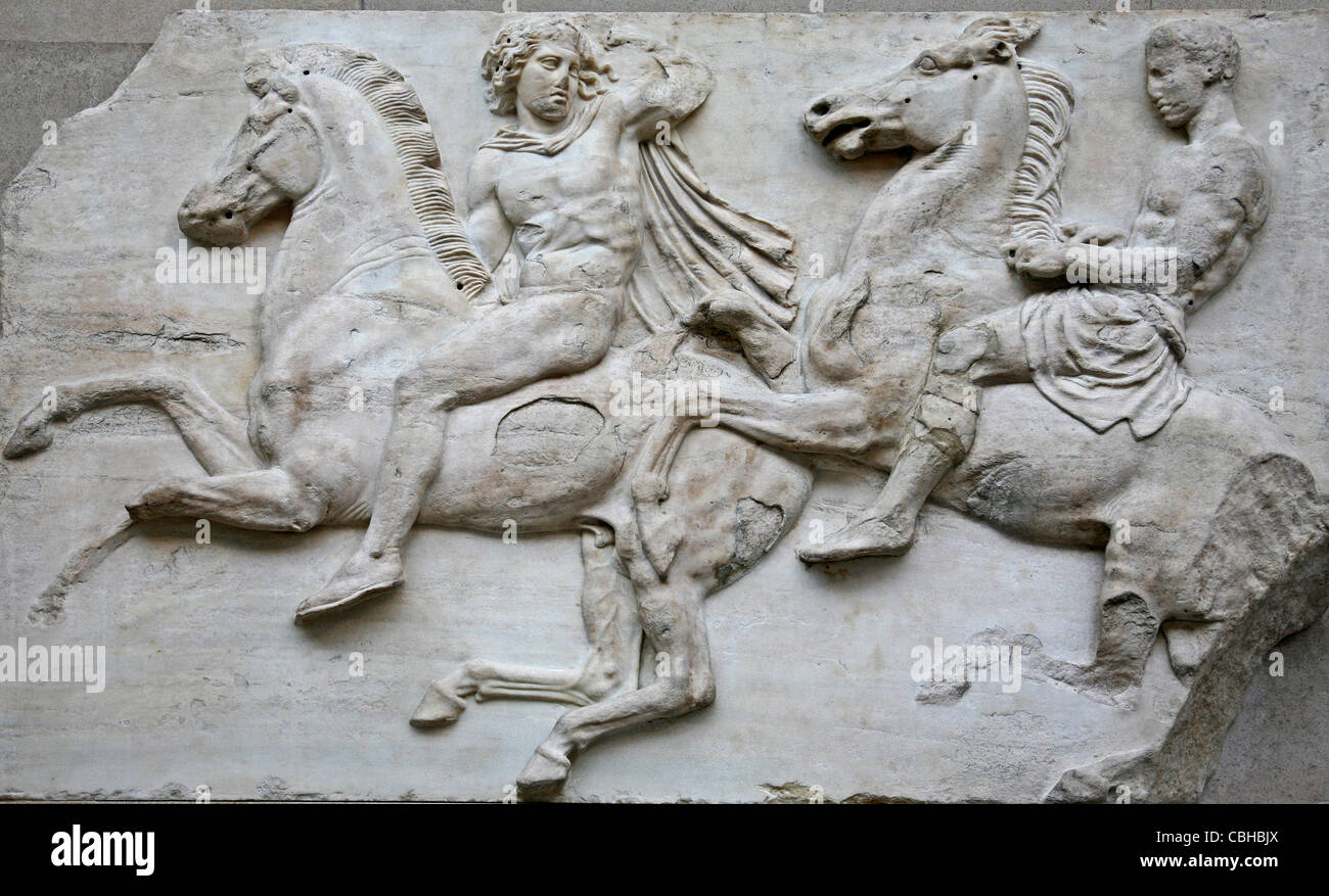 Détail de sculpture en marbre du Parthénon au British Museum (Parthénon) Banque D'Images