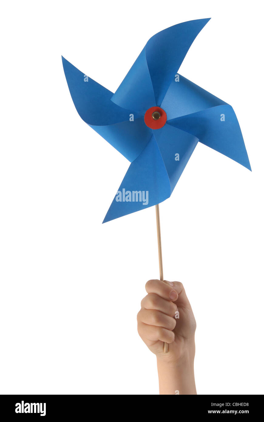 KID PART AVEC MOULIN BLEU Banque D'Images