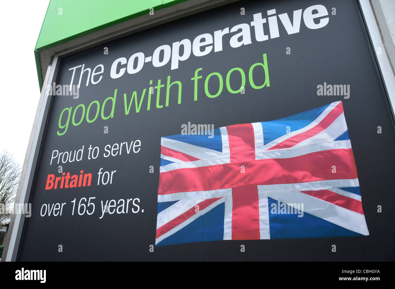 Imprimé drapeau britannique, l'Union Jack, Co-operative supermarché, Bristol, England, UK Banque D'Images