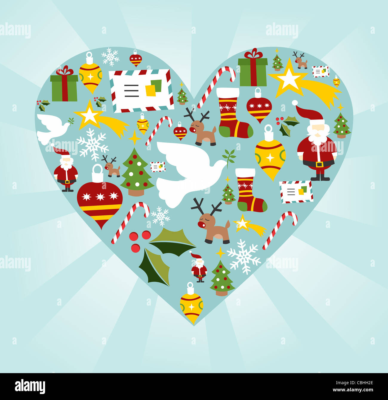 Ensemble d'icônes de Noël en forme de coeur fond. Fichier vecteur disponible. Banque D'Images