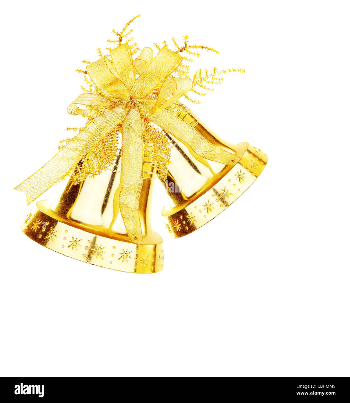 Golden jingle bell, ornement d'arbre de Noël et décorations de Noël isolé sur fond blanc Banque D'Images