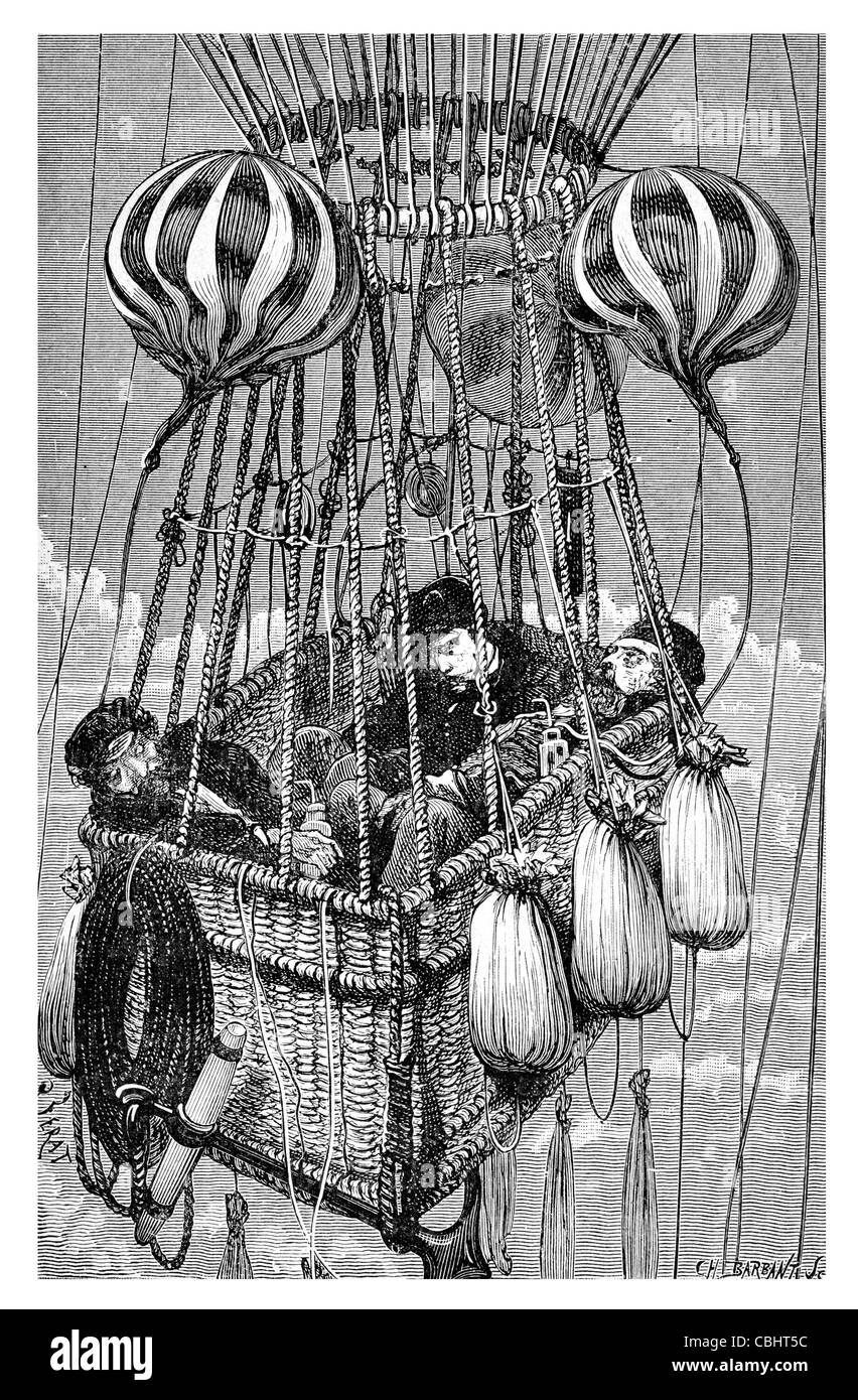 La catastrophe du 15 avril 1875 voyage avion ballon Zenith véhicule de transport d'énergie éolienne airship hot air panier en osier capsule Banque D'Images