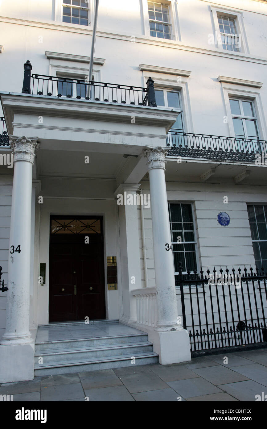 London Blue Plaque de l'ancienne maison du maréchal Viscount Gort, situé dans Belgrave Square, Londres. Banque D'Images