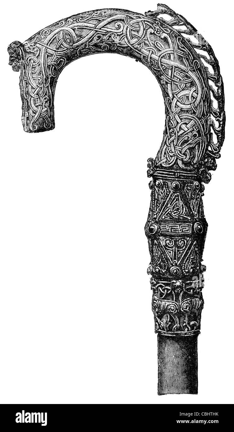 Crozier trouvés art celtique à Clonmacnoise maçonnerie art personnel pastoral paterissa pósokh chapelle église Banque D'Images