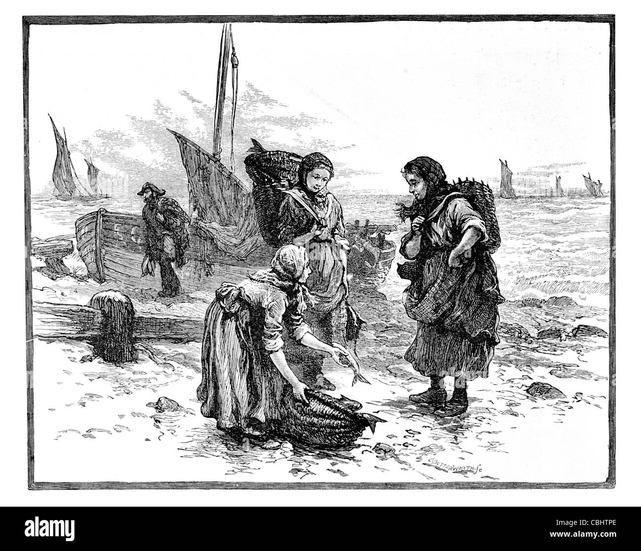 Les pêcheurs écossais l'Écosse écossais femme femmes fisher pêcheur panier poisson net battre pauvre paysan costume Banque D'Images