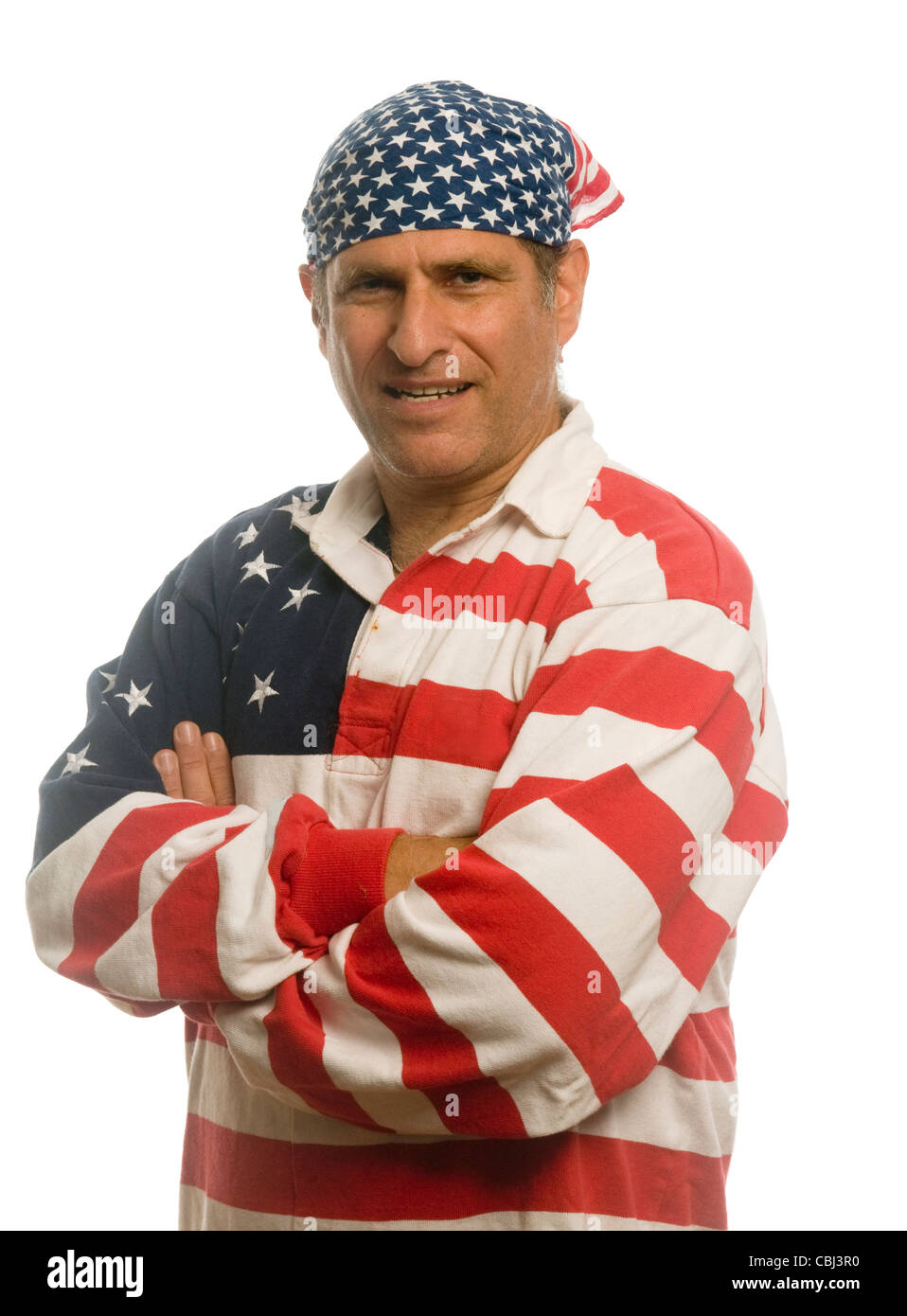 L'âge moyen homme portant un drapeau américain patriotique shirt et d'un  drapeau bandana n-rag Photo Stock - Alamy