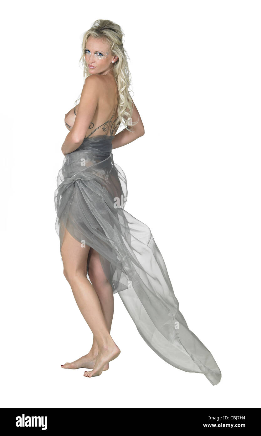 Bodypainted blonde woman posing in blanc retour Banque D'Images