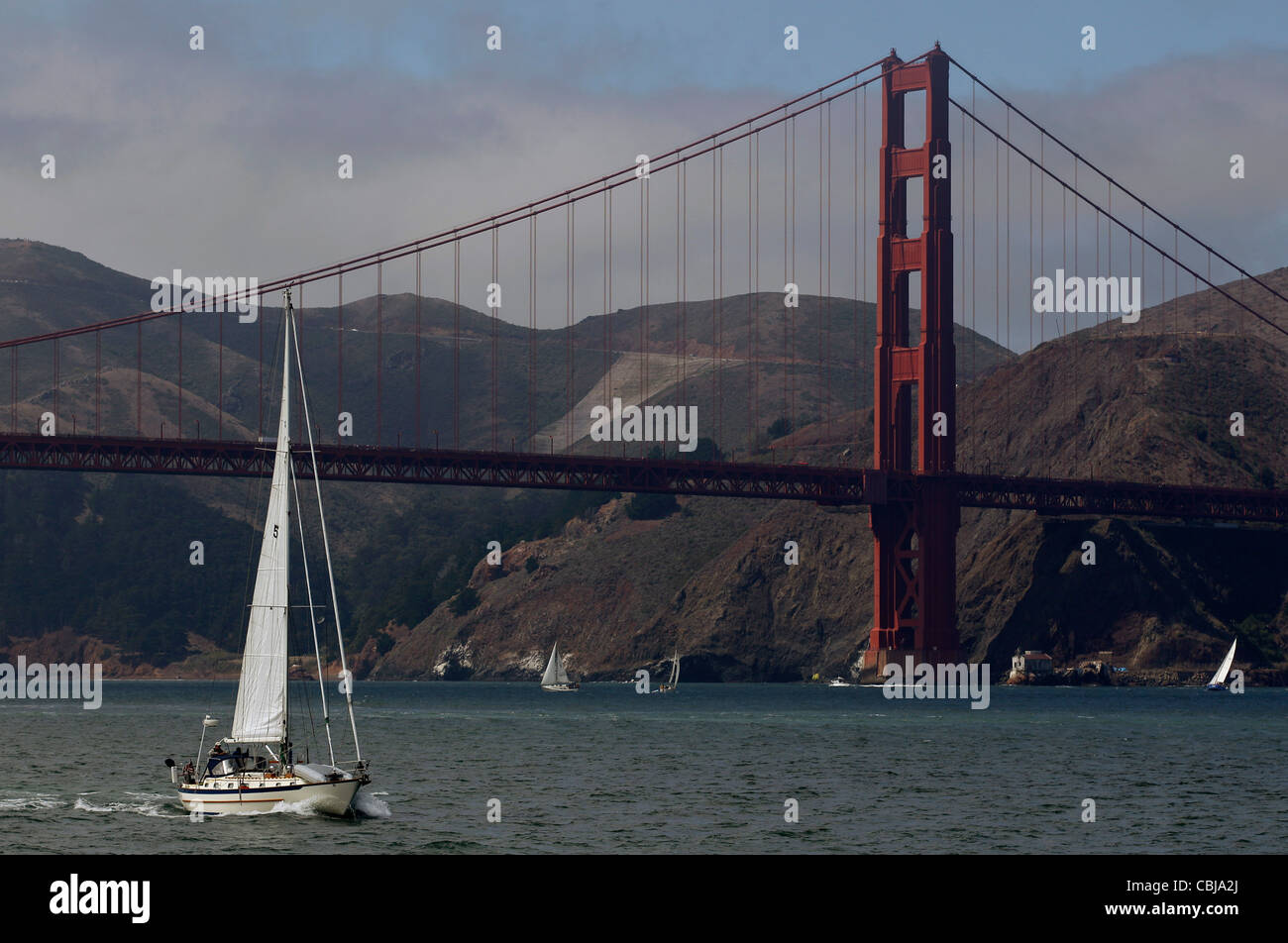 La voile sur le tourisme nautique de la baie de San Francisco Transamerica Pyramid Coit Tower bridge span water bay voilier Banque D'Images La voile sur le tourisme nautique de la baie de San Francisco Transamerica Pyramid Coit Tower bridge span water bay voilier Banque D'Images