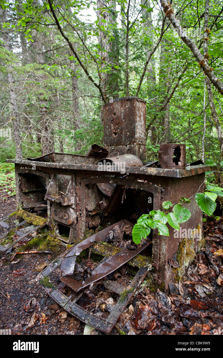 Ancien vestige cuisine. Canyon City, ville fantôme. Chilkoot Trail. Klondike Gold Rush National Historical Park. De l'Alaska. USA Banque D'Images