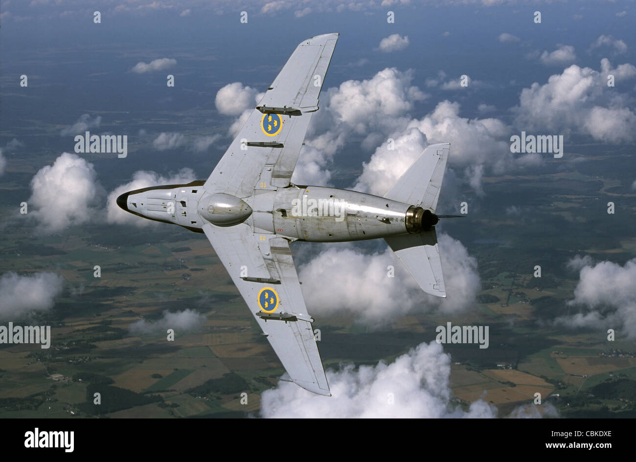 Saab J 32 Lansen fighter de l'Armée de l'air suédoise vol historique. Banque D'Images