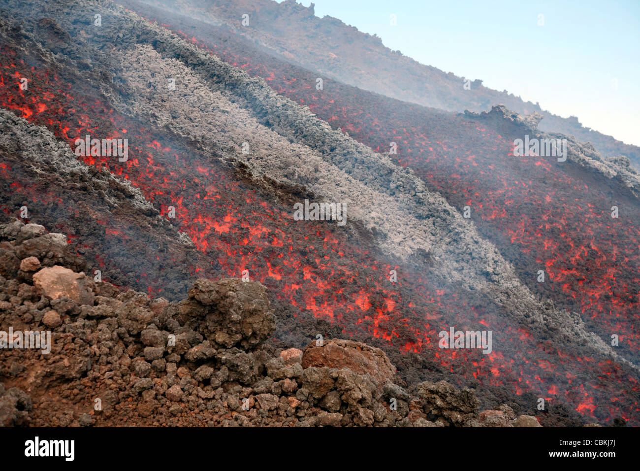 Novembre 2006 - Au cours de la coulée de lave de l'éruption du volcan Etna, en Sicile, Italie. Banque D'Images