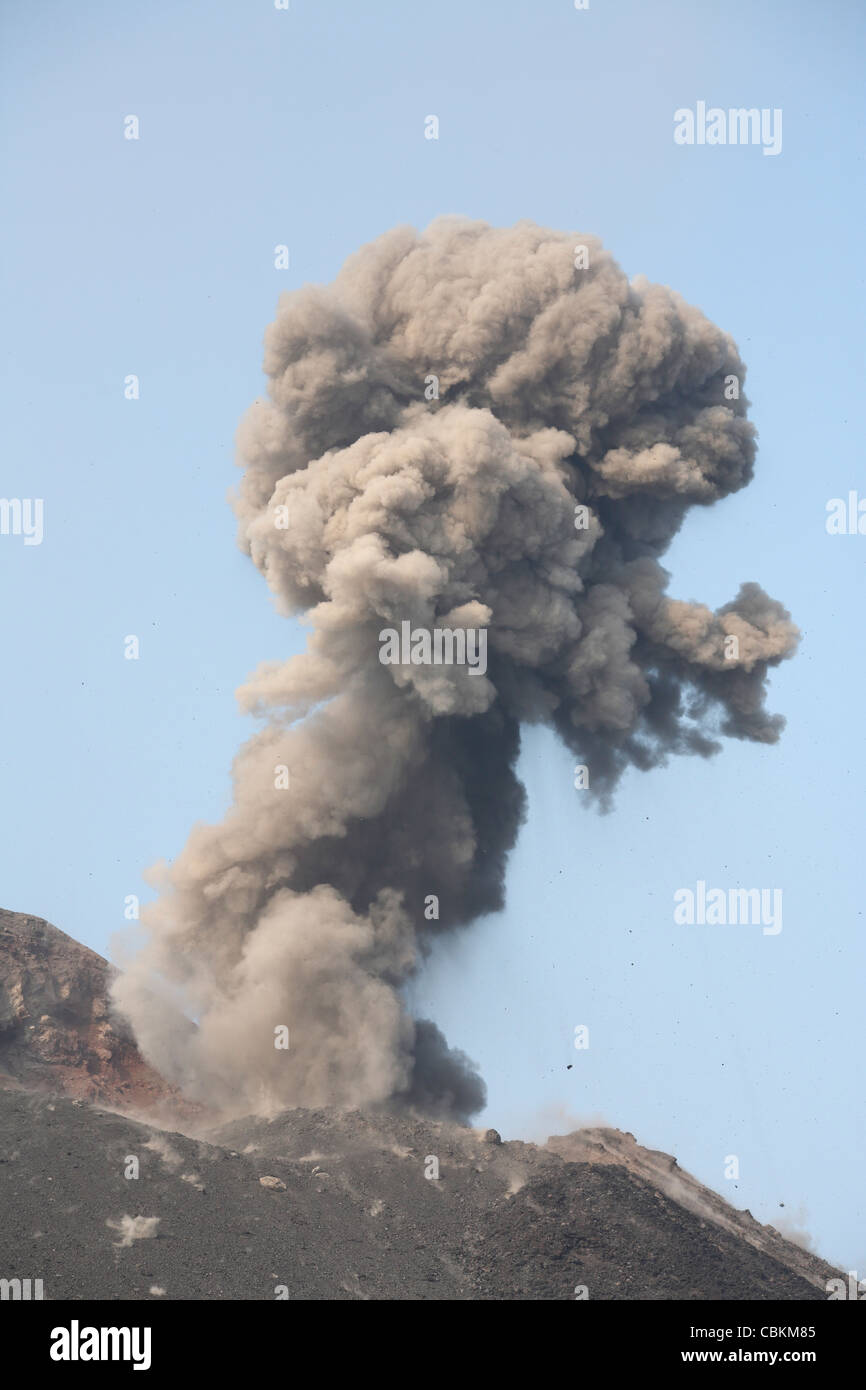 19 mai 2008 - nuage de cendres en forme de caniche de l'éruption du volcan Anak Krakatau, dans le détroit de la sonde, Java, Indonésie. Banque D'Images