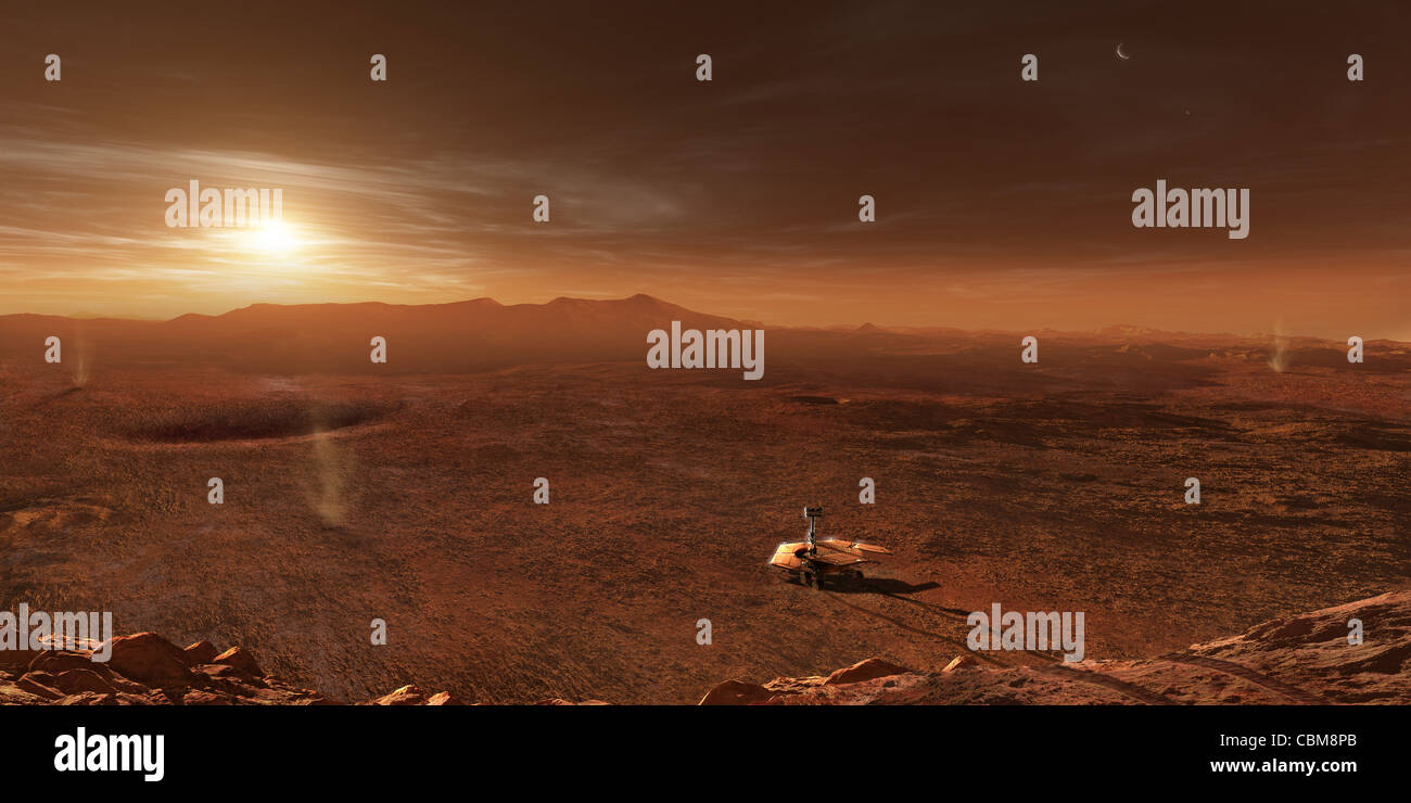 Mars Exploration Rover Spirit dans le cratère Gusev. Banque D'Images