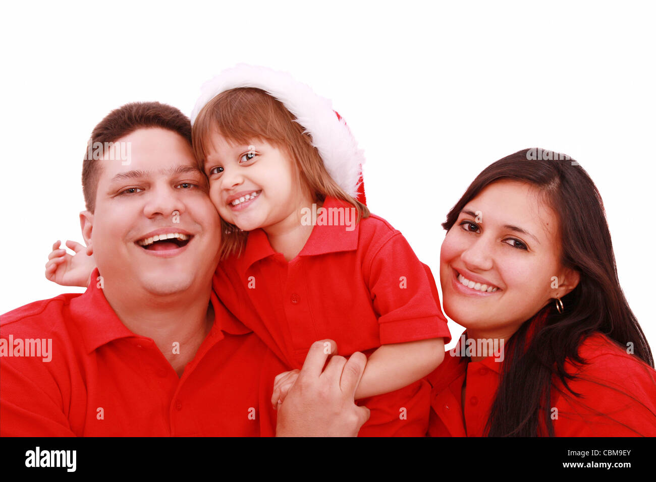 Le bonheur dans la famille christmas hat isolated on white Banque D'Images