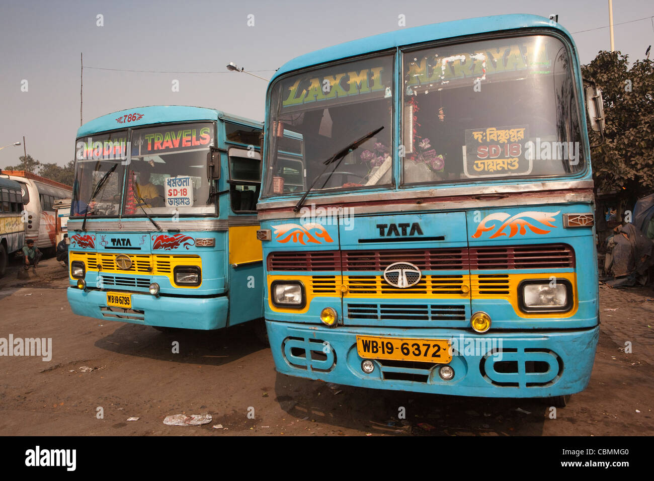 L'Inde, le Bengale occidental, Calcutta, Esplanade, long distance bus stand, bus Banque D'Images