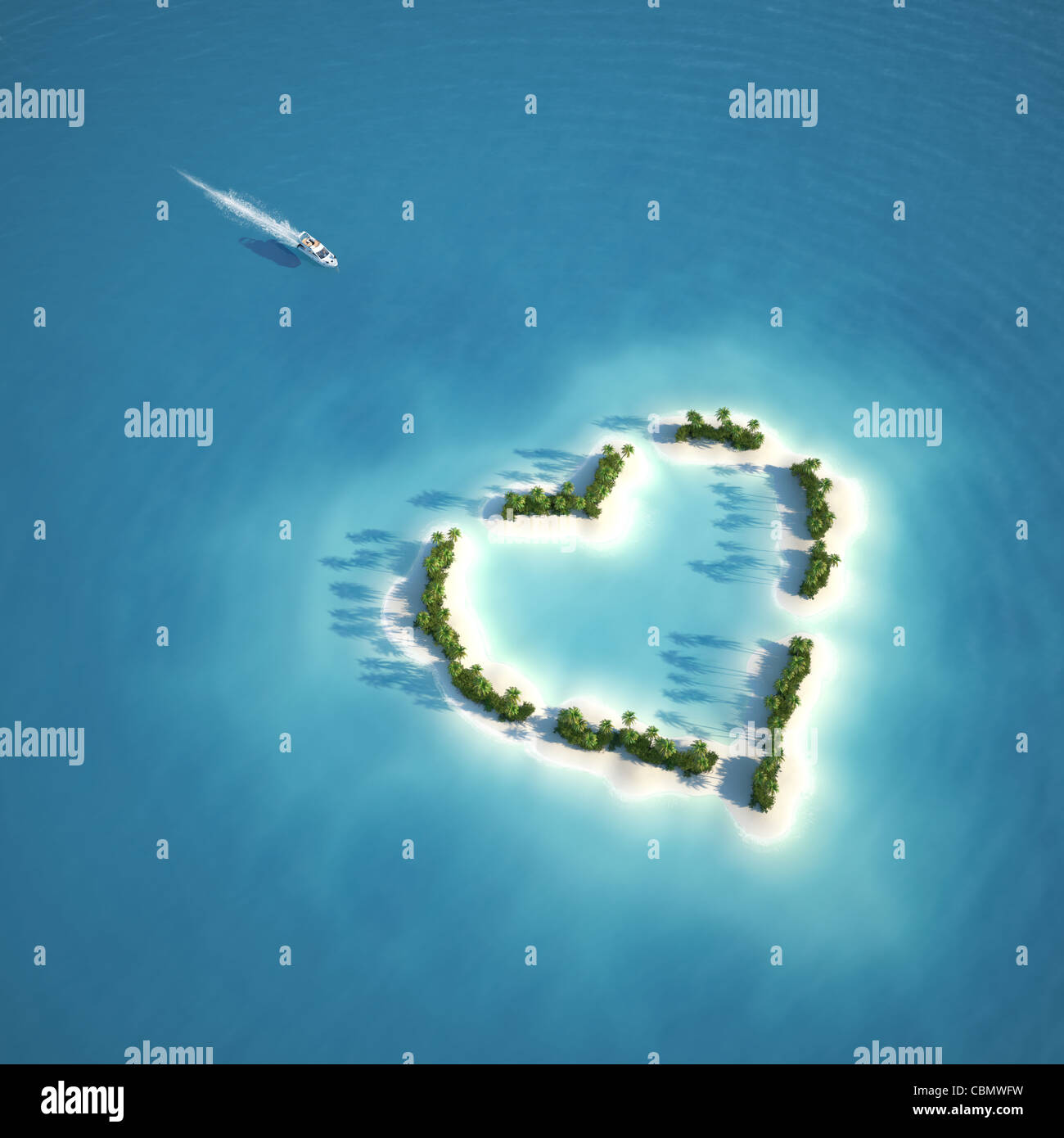 Location de la position de l'île en forme de coeur vu de l'air concept pour des vacances romantiques ou valentines Banque D'Images