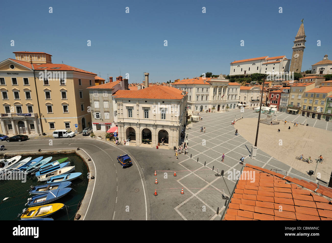 Marina et du quartier historique de Piran, Slovénie, péninsule de l'Istrie Banque D'Images