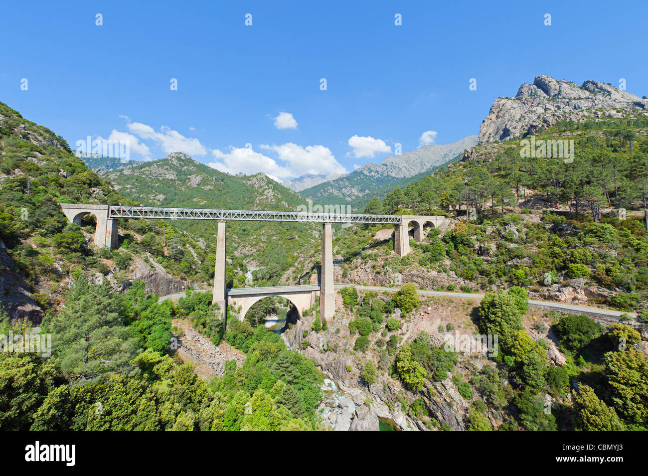 Grand pont de chemin de fer et viaduc en Corse, France Banque D'Images