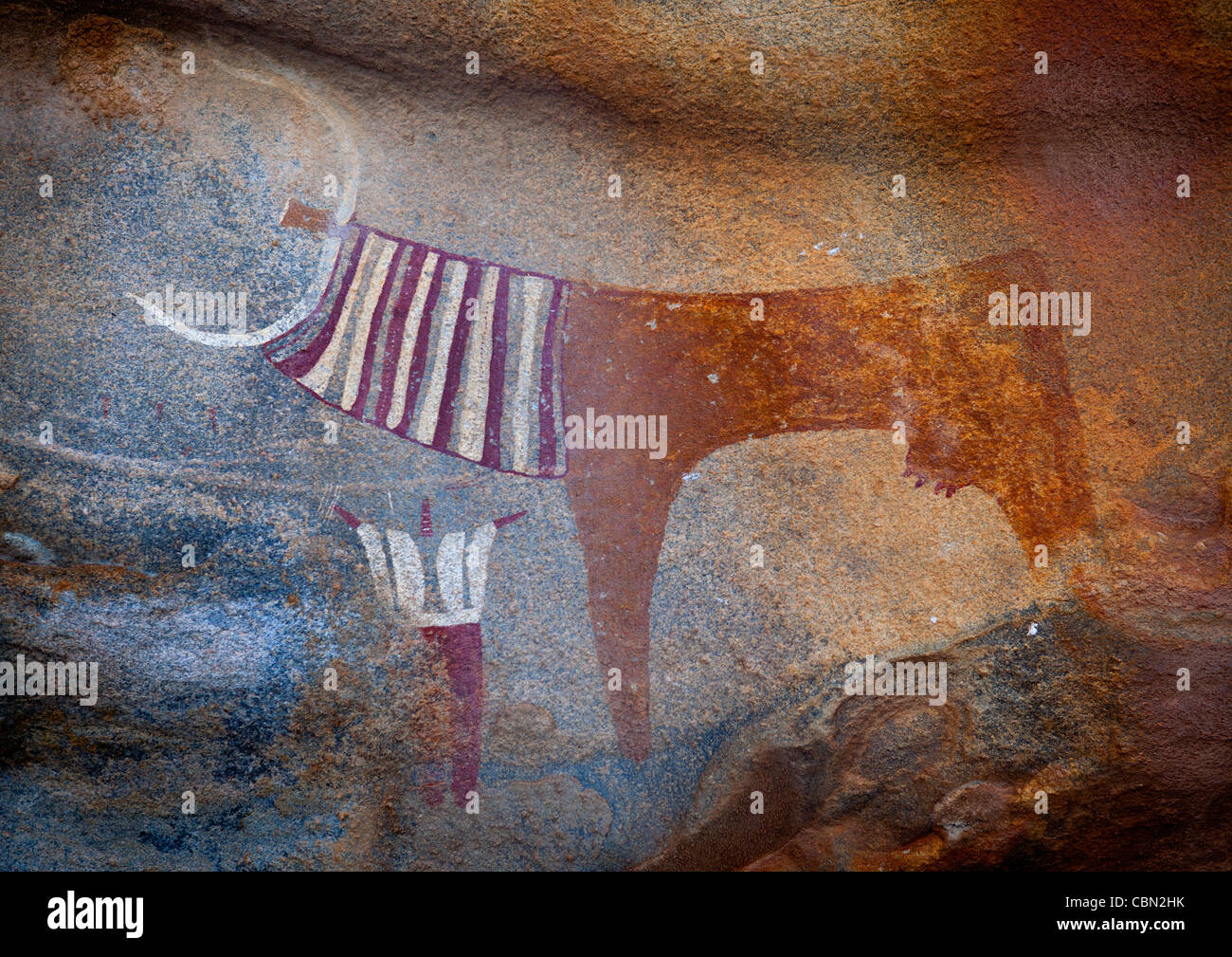 Laas Geel Rock Art des grottes, des peintures illustrant les vaches et les êtres humains Le Somaliland Banque D'Images