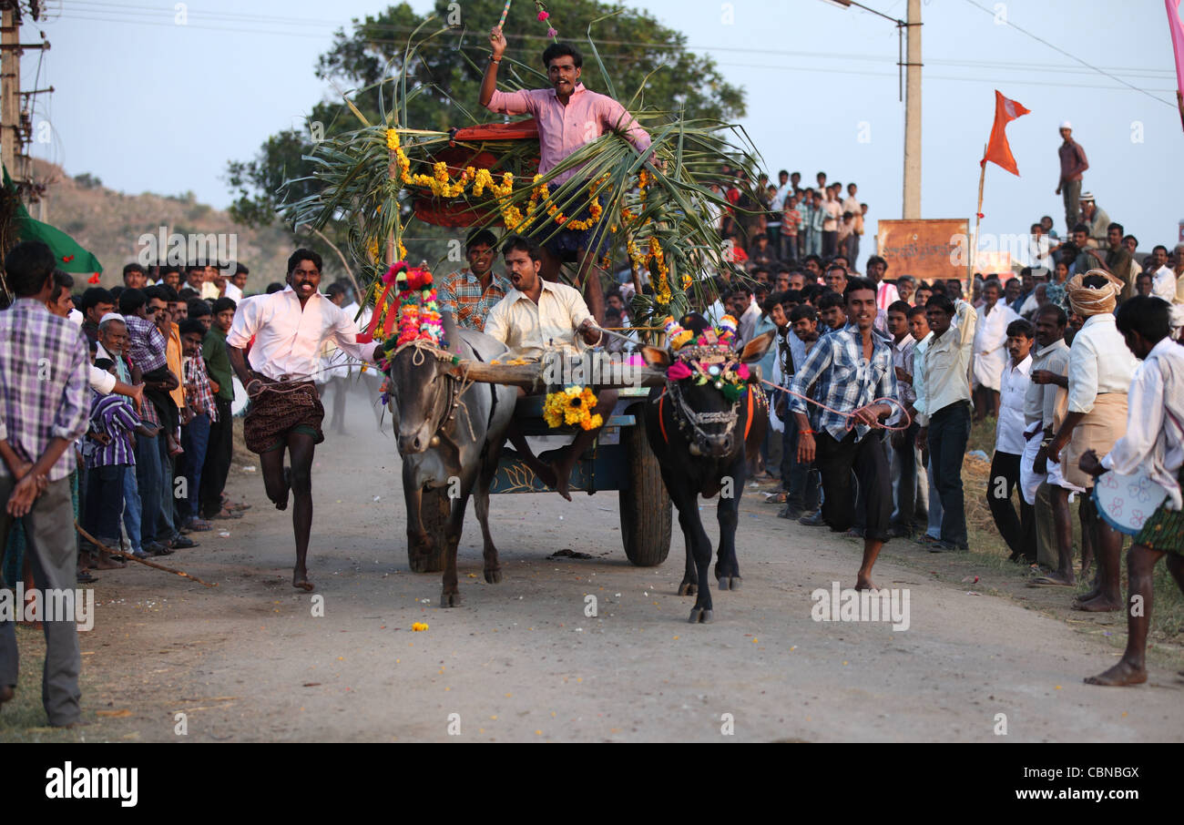 Charrette de la race et du district d'Anantapur foule dans le sud de l'Inde Banque D'Images