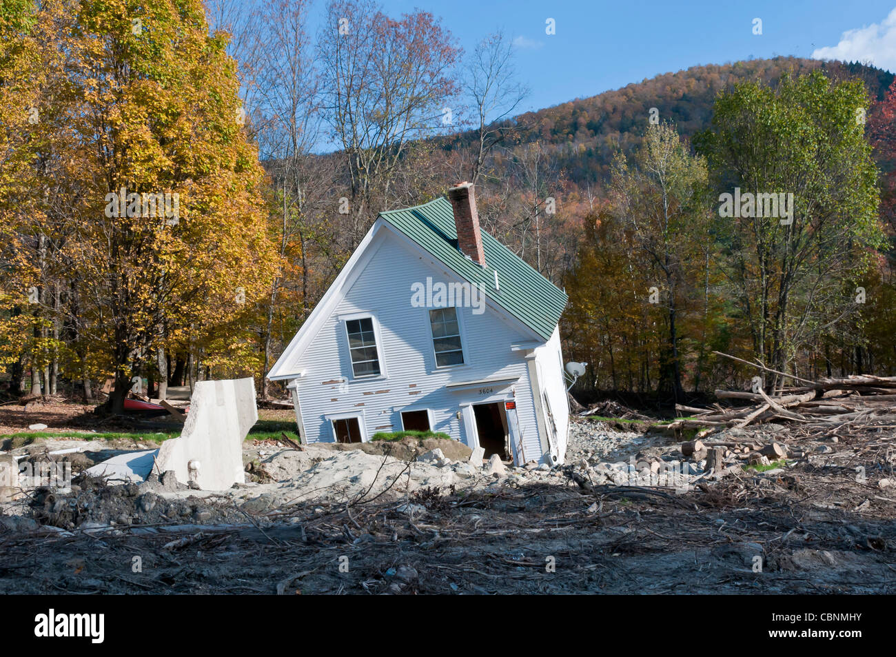 Destruction massive dans le Vermont causer par les inondations à la suite de l'ouragan Irene Tropical Banque D'Images