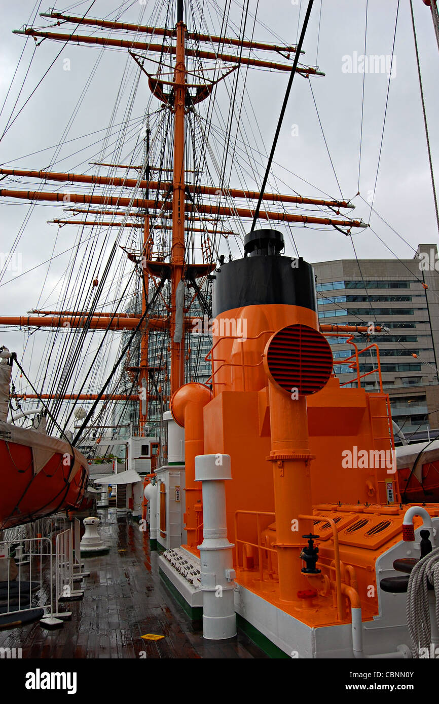 Pont, Nippon Maru, navire à voile à Yokohama, Japon Musée Maritime Banque D'Images