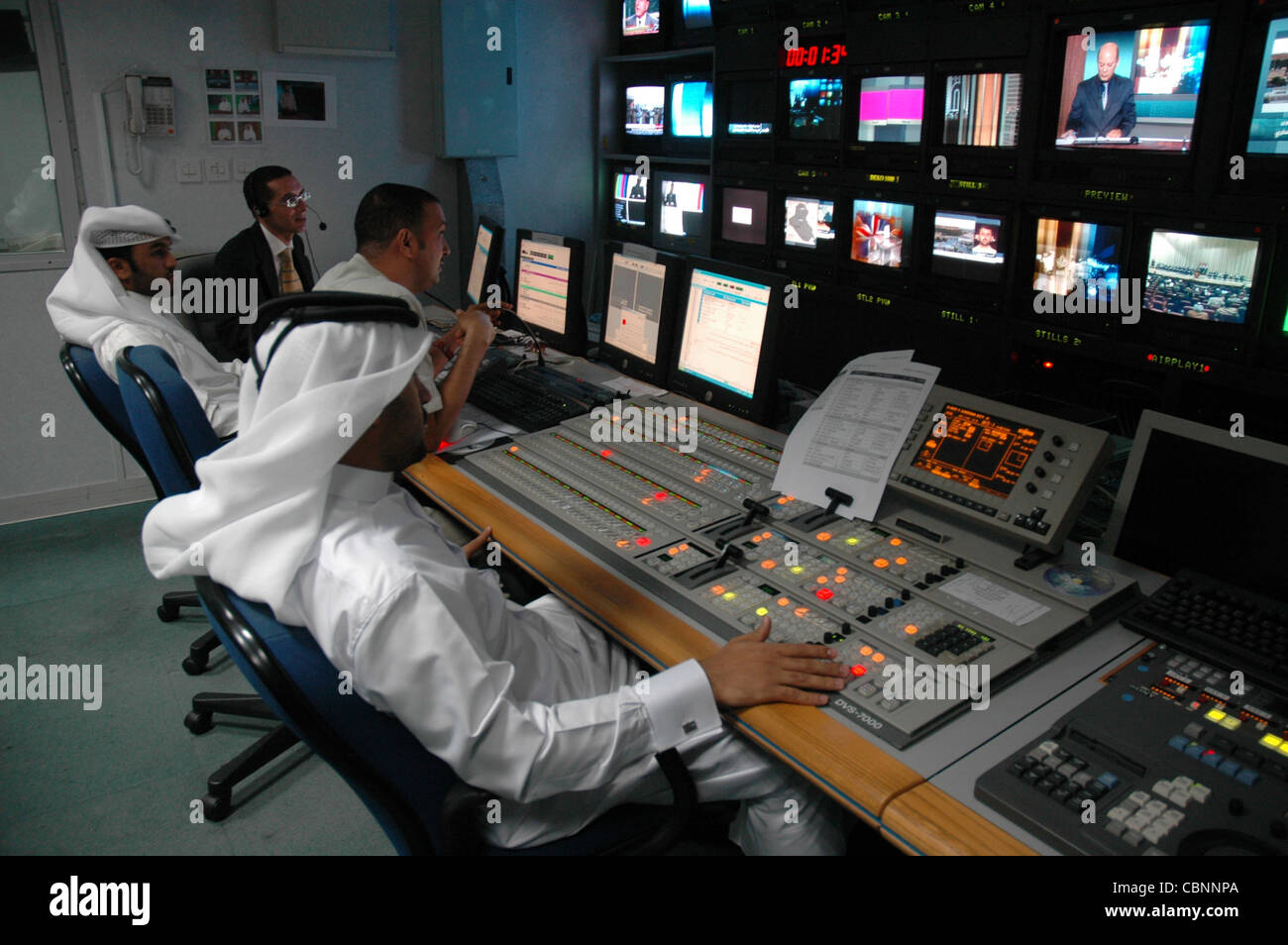 La galerie virtuelle à la chaîne satellitaire Al Jazeera, où tous les programmes sont mis à l'antenne. Banque D'Images