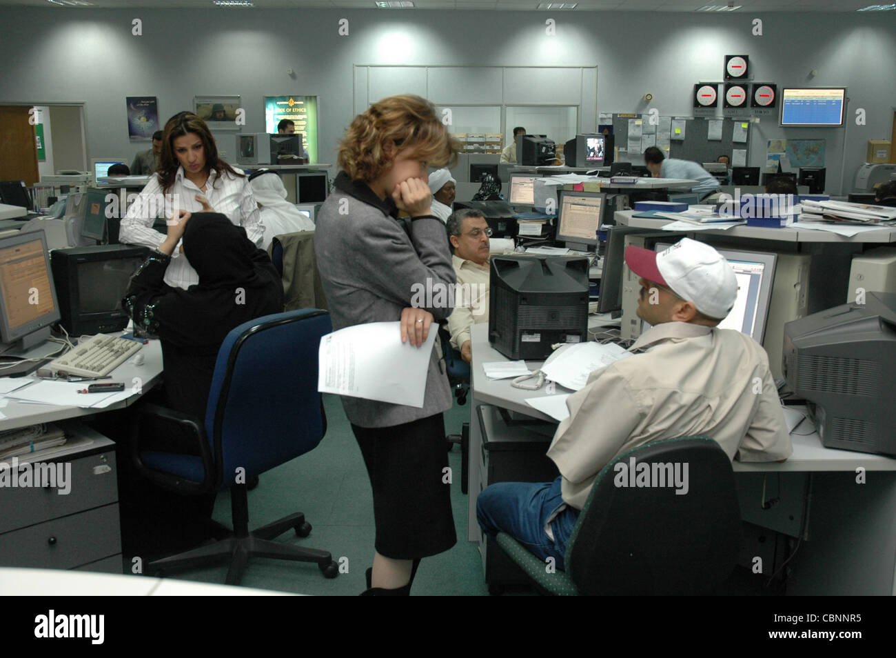 La principale salle de presse, à l'arabe Al Jazeera chaîne satellite. Banque D'Images