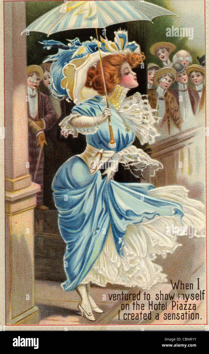 Edwardian Lady in Blue Dress Banque D'Images