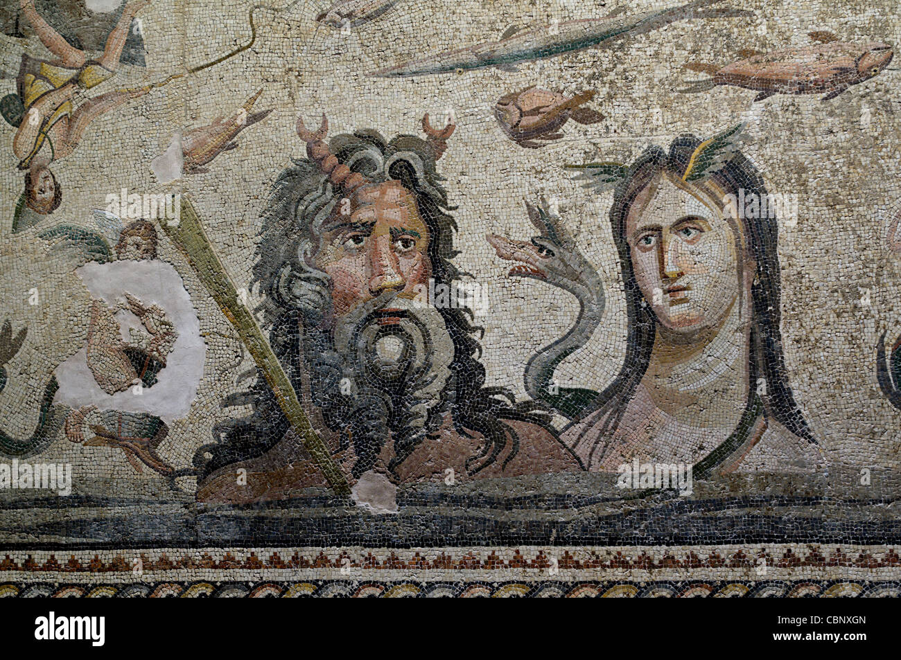 Mosaïque de Zeugma de Téthys et d'Okeanos, Musée de la mosaïque de Gaziantep,au Sud Est de l'Anatolie, Turquie Banque D'Images