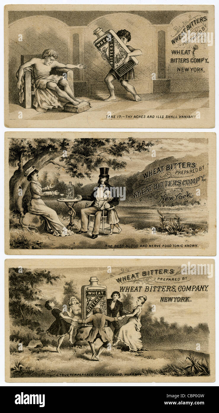 Circa 1890 Victorian les cartes commerciales pour le blé Bitters médecine brevet. Banque D'Images