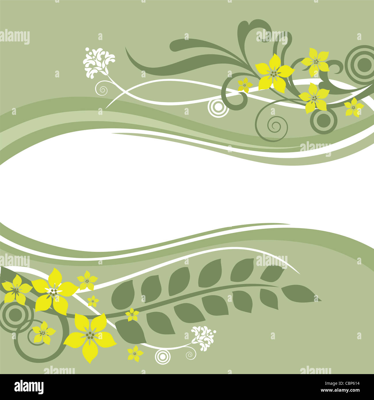 Frontières floral vert et jaune Banque D'Images