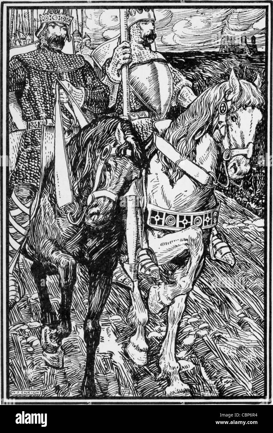 Dans la légende arthurienne, Le Roi Bors de Benwick et interdiction de la Gaule King pour aider le roi Arthur d'Angleterre. Banque D'Images