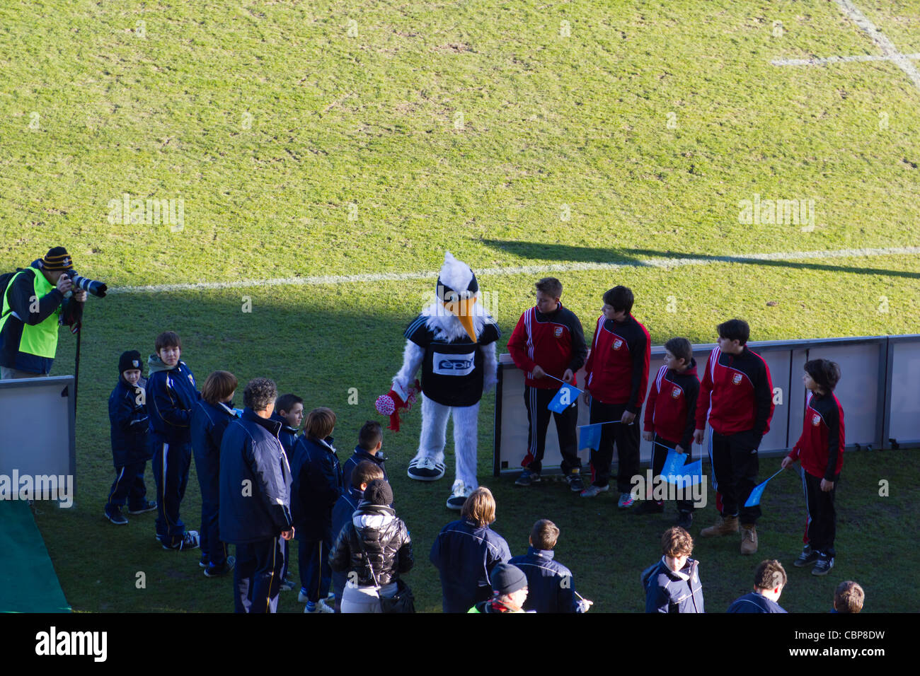 L'Aironi Mascot attendent les équipes au cours de la Heineken Cup Banque D'Images