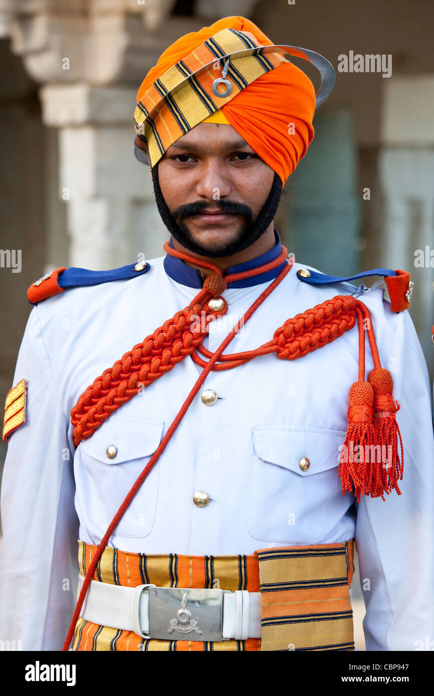 Musicien militaire du 76e de Mewar, Maharana Mewar d'Udaipur, le City Palace, au Rajasthan, Inde Banque D'Images