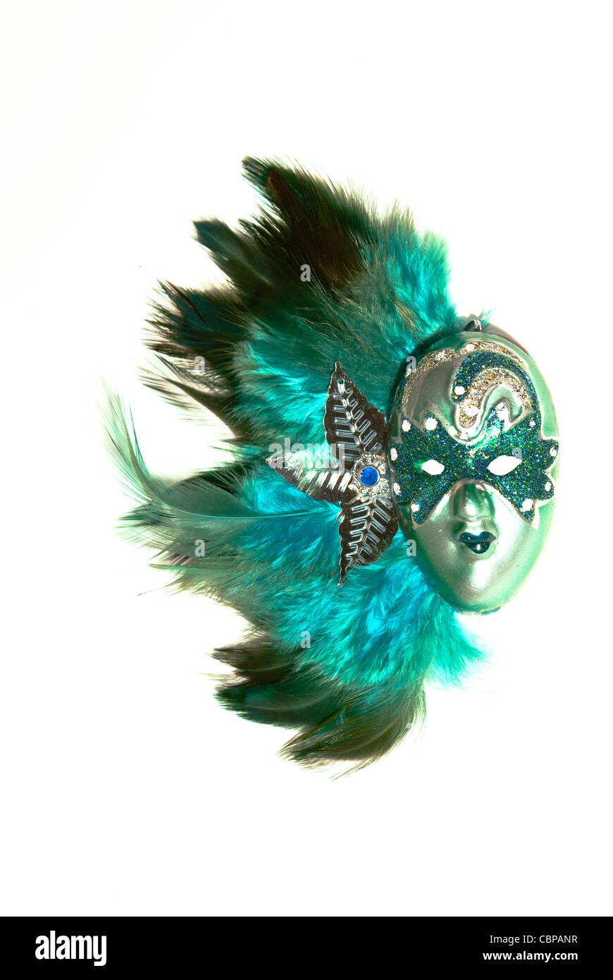 Masque vénitien à plumes Turquoise Banque D'Images