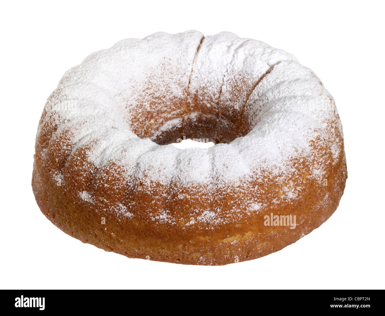Un gâteau brun nommé 'Gugelhupf', ciel couvert avec du sucre en poudre en blanc retour Banque D'Images